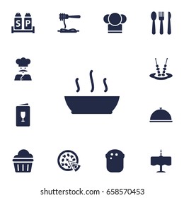 Set Of 13 Cafe Icons Set.Collection Of Alcohol, Chef, Cook And Other Elements.
