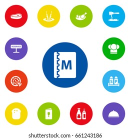 Set Of 13 Cafe Icons Set.Collection Of Registered, Tray, Meat And Other Elements.