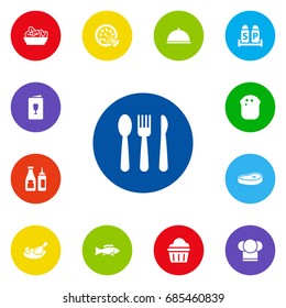 Set Of 13 Cafe Icons Set.Collection Of Chef, Grill, Tuna And Other Elements.