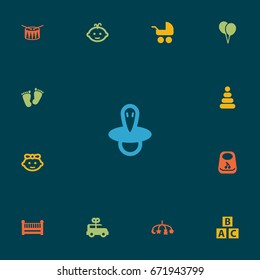 Set Of 13 Child Icons Set.Collection Of Breastplate, Barrel, Bus And Other Elements.