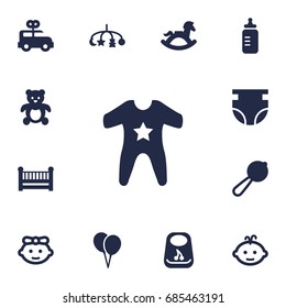 Set Of 13 Child Icons Set.Collection Of Breastplate, Bus, Hangings And Other Elements.