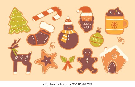 Conjunto de 13 Navidades de hombres de jengibre. Ilustración vectorial