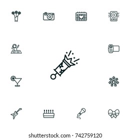 Set Of 13 Cocktail Outline Icons Set.Collection Of Party, Cocktail, Microphone And Other Elements.