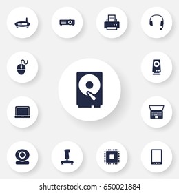 Set Of 13 Computer Icons Set.Collection Of Laptop, Palmtop, Amplifier And Other Elements.