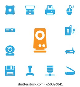 Set Of 13 Computer Icons Set.Collection Of Router, Show, Control Device And Other Elements.
