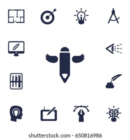Set Of 13 Constructive Icons Set.Collection Of Bulb, Concept, Pencil And Other Elements.