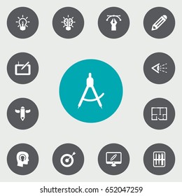 Set Of 13 Constructive Icons Set.Collection Of Arrow, Scheme, Compass And Other Elements.