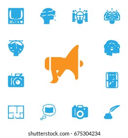 Set Of 13 Constructive Icons Set.Collection Of Gadget, Photo, Concept And Other Elements.