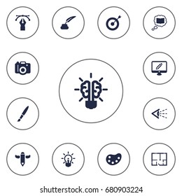 Set Of 13 Constructive Icons Set.Collection Of Wings, Artist, Scheme And Other Elements.