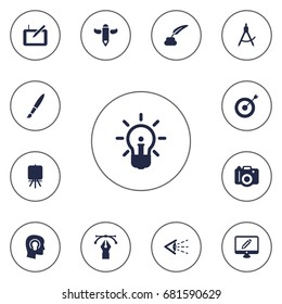 Set Of 13 Constructive Icons Set.Collection Of Brush , Concept , Stand Elements.