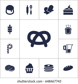Set Of 13 Cook Icons Set.Collection Of Custard, Measurement, Snack And Other Elements.