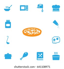 Set Of 13 Cooking Icons Set.Collection Of Electronic Oven, Loaf, Poultry Foot And Other Elements.