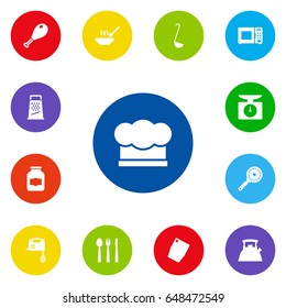Set Of 13 Cooking Icons Set.Collection Of Non-Stick, Kitchen Rasp, Blender And Other Elements.