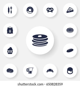 Set Of 13 Cooking Icons Set.Collection Of Crepe, Cake, Shortcake And Other Elements.