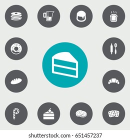 Set Of 13 Cooking Icons Set.Collection Of Shortcake, Custard, Striped Lollipop And Other Elements.