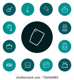 Set Of 13 Cooking Outline Icons Set.Collection Of Pan, Bread, Kettle And Other Elements.
