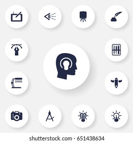 Set Of 13 Creative Icons Set.Collection Of Case, Concept, Compass And Other Elements.