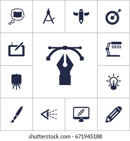 Set Of 13 Creative Icons Set.Collection Of Concept, Illuminator, Compass And Other Elements.