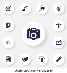 Set Of 13 Creative Icons Set.Collection Of Look, Photo, Pencil And Other Elements.