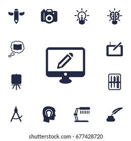 Set Of 13 Creative Icons Set.Collection Of Compass, Gadget, Concept And Other Elements.
