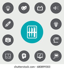 Set Of 13 Creative Icons Set.Collection Of Pen, Case, Illuminator And Other Elements.