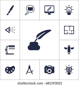 Set Of 13 Creative Icons Set.Collection Of Pencil, Screen, Artist And Other Elements.