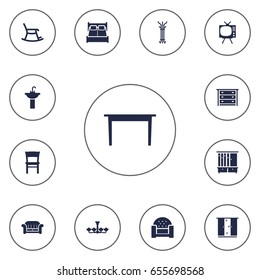 Set Of 13 Decor Icons Set.Collection Of Television, Rocking Furniture, Bedroom And Other Elements.