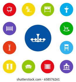 Set Of 13 Decor Icons Set.Collection Of Bedside Table, Rocking Furniture, Coat Stand Elements.