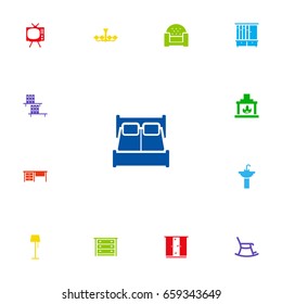 Set Of 13 Decor Icons Set.Collection Of Bedroom, Television, Sink And Other Elements.