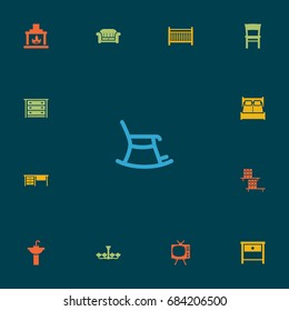 Set Of 13 Decor Icons Set.Collection Of Luster, Couch, Bedside Table And Other Elements.