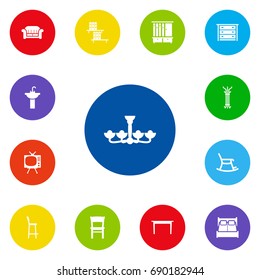 Set Of 13 Decor Icons Set.Collection Of Rocking Furniture, Stool, Television And Other Elements.