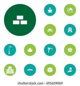 Set Of 13 Design Icons Set.Collection Of Cube, Bedroom, Tent And Other Elements.