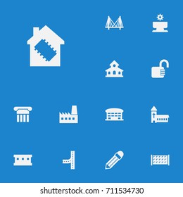 Set Of 13 Design Icons Set.Collection Of Technology, Pencil, Gate And Other Elements.