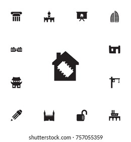 Set Of 13 Design Icons Set.Collection Of Skyscraper, Technology, Pillar And Other Elements.