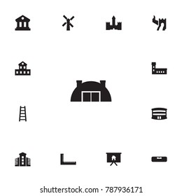 Set Of 13 Design Icons Set.Collection Of Edifice, Museum, Stairs And Other Elements.