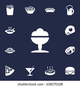 Set Of 13 Dish Icons Set.Collection Of Beefsteak, Sausage, Pepperoni And Other Elements.