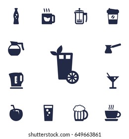 Set Of 13 Drinks Icons Set.Collection Of Soda, Mug, Hot And Other Elements.