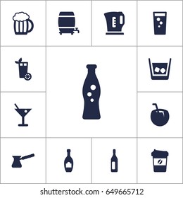 Set Of 13 Drinks Icons Set.Collection Of Cocktail, Soda, Espresso And Other Elements.