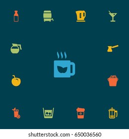 Set Of 13 Drinks Icons Set.Collection Of Lime, Hot, Hotdrink And Other Elements.