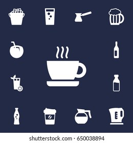 Set Of 13 Drinks Icons Set.Collection Of Electric Teapot, Mug, Hotdrink And Other Elements.