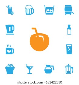 Set Of 13 Drinks Icons Set.Collection Of Mug, Fridge, Cask And Other Elements.