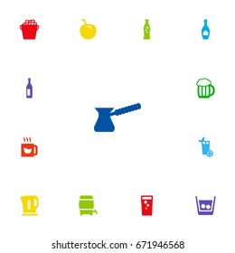 Set Of 13 Drinks Icons Set.Collection Of Electric Teapot, Alcohol, Cocktail And Other Elements.