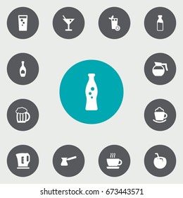 Set Of 13 Drinks Icons Set.Collection Of Cocktail, Electric Teapot, Mug And Other Elements.