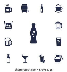 Set Of 13 Drinks Icons Set.Collection Of Teapot, Pot, Cask And Other Elements.