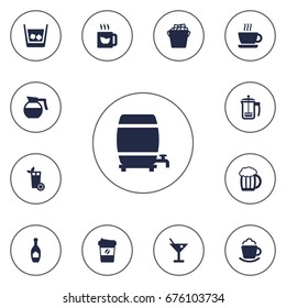 Set Of 13 Drinks Icons Set.Collection Of Lemonade, Cup, Mug And Other Elements.