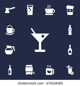 Set Of 13 Drinks Icons Set.Collection Of Turkish Coffee, Alcohol, Soda And Other Elements.