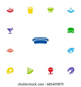Set Of 13 Eat Icons Set.Collection Of Sorbet, Sausage, Pepperoni And Other Elements.