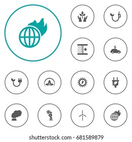 Set Of 13 eco Icons Set.Collection Of Leaf, Eco, Fan And Other Elements.
