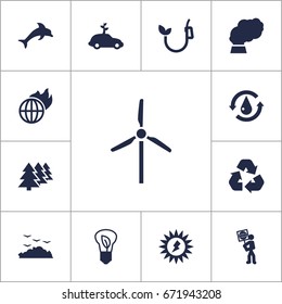 Set Of 13 Ecology Icons Set.Collection Of Treatment, Eco, Fan And Other Elements.