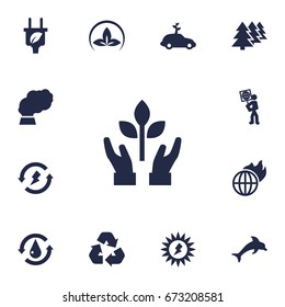Set Of 13 Ecology Icons Set.Collection Of Renewable, Protection, Leaf And Other Elements.